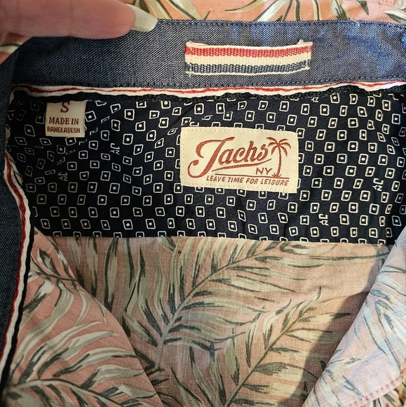 JACHS New York Men's Pink Red Tropical Hawaiian Short Sleeve Button-Up Shirt, S - Picture 8 of 9